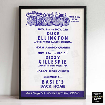 Duke Ellington - Dizzy Gillespie - Count Basie jazz poster - Birdland - 1956