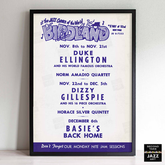 Duke Ellington - Dizzy Gillespie - Count Basie jazz poster - Birdland - 1956