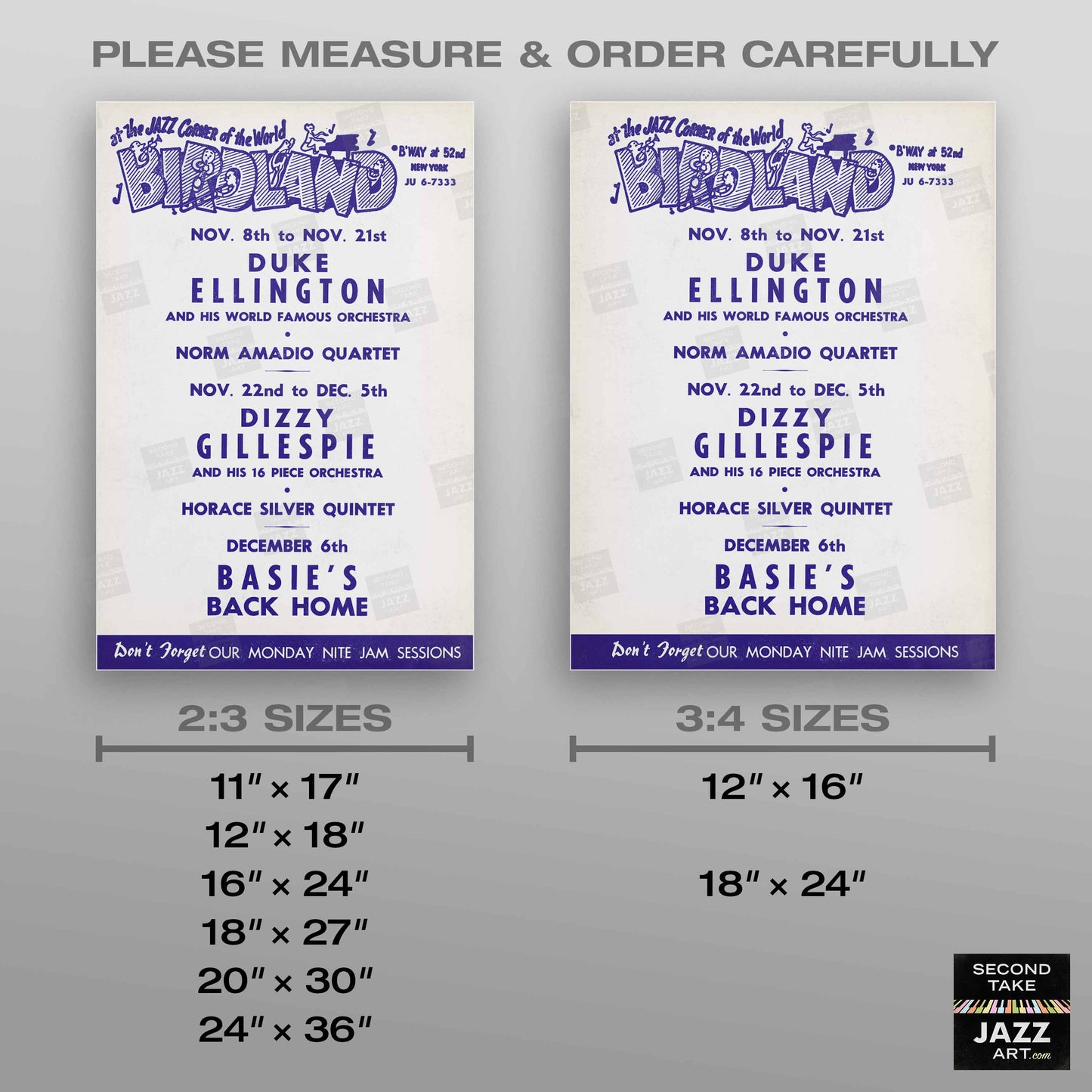 Duke Ellington - Dizzy Gillespie - Count Basie jazz poster - Birdland - 1956