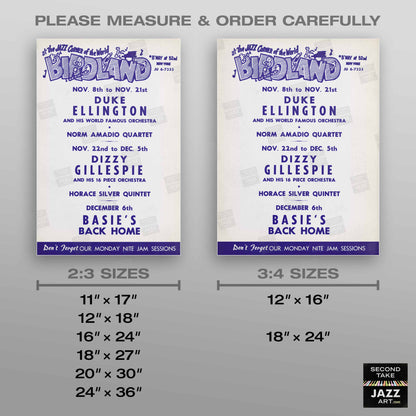 Duke Ellington - Dizzy Gillespie - Count Basie jazz poster - Birdland - 1956