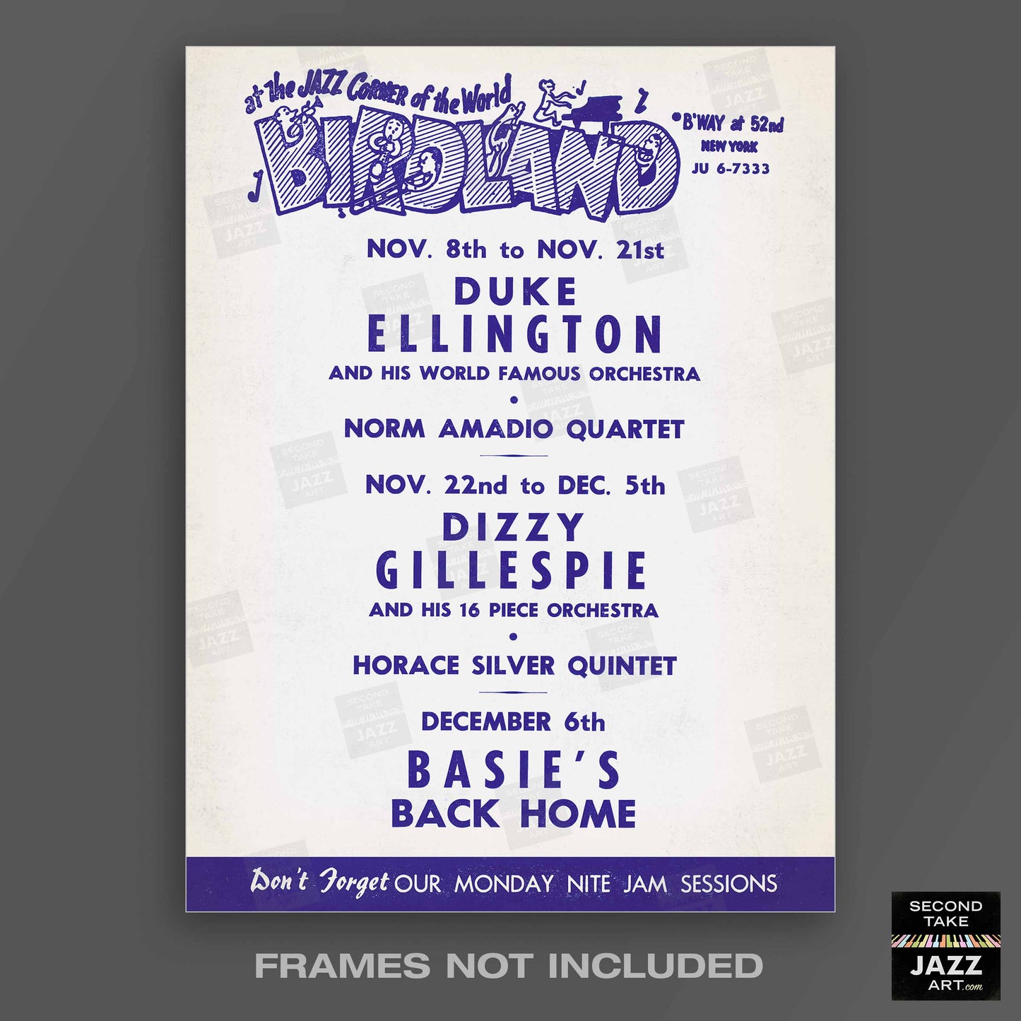 Duke Ellington - Dizzy Gillespie - Count Basie jazz poster - Birdland - 1956