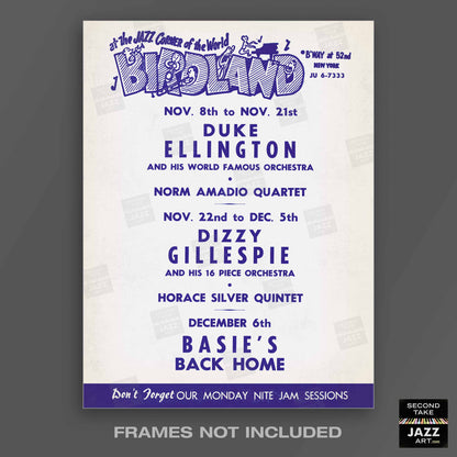 Duke Ellington - Dizzy Gillespie - Count Basie jazz poster - Birdland - 1956