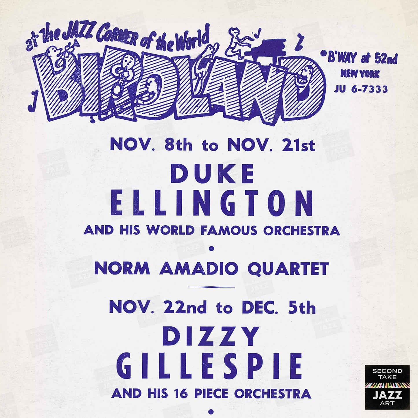 Duke Ellington - Dizzy Gillespie - Count Basie jazz poster - Birdland - 1956