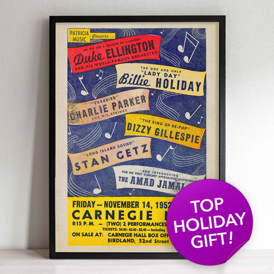 Duke Ellington - Billie Holiday - Charlie Parker jazz poster - Carnegie Hall - 1952