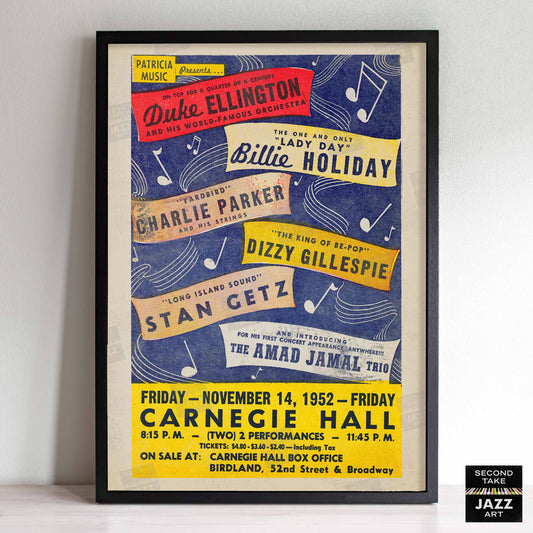 Duke Ellington - Billie Holiday - Charlie Parker jazz poster - Carnegie Hall - 1952