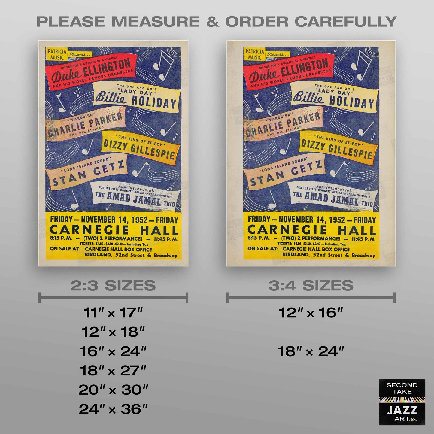 Duke Ellington - Billie Holiday - Charlie Parker jazz poster - Carnegie Hall - 1952