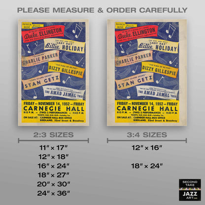 Duke Ellington - Billie Holiday - Charlie Parker jazz poster - Carnegie Hall - 1952