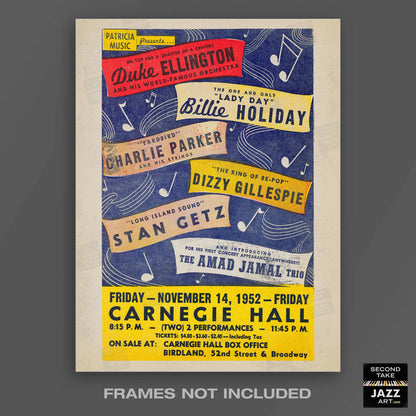 Duke Ellington - Billie Holiday - Charlie Parker jazz poster - Carnegie Hall - 1952