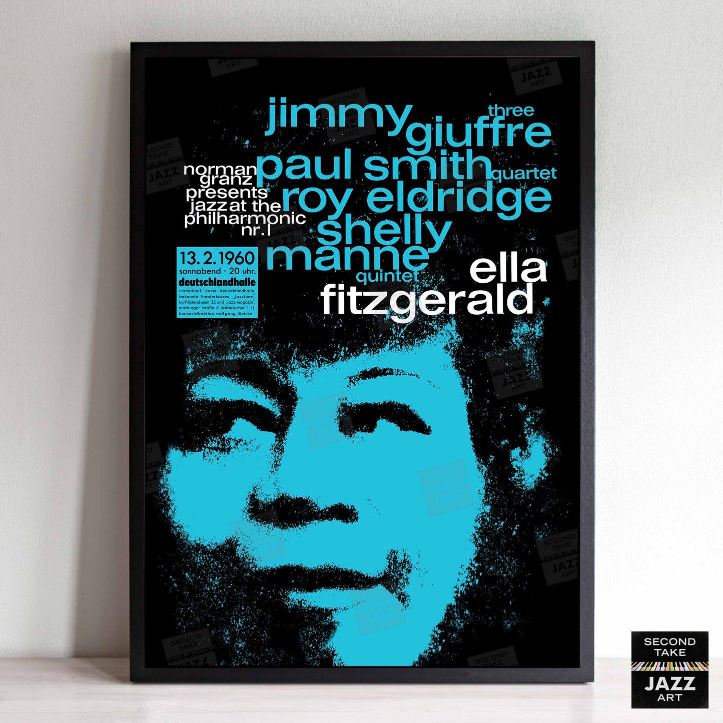 Ella Fitzgerald jazz poster - Ella in Berlin - Mack the Knife - 1960 (blue variant)