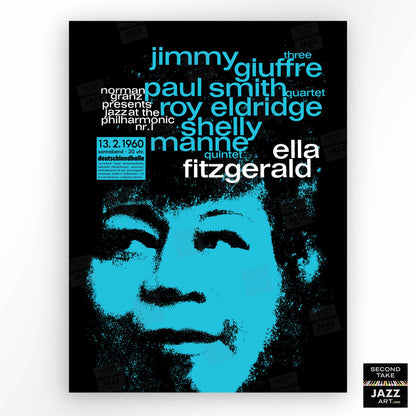 Ella Fitzgerald jazz poster - Ella in Berlin - Mack the Knife - 1960 (blue variant)