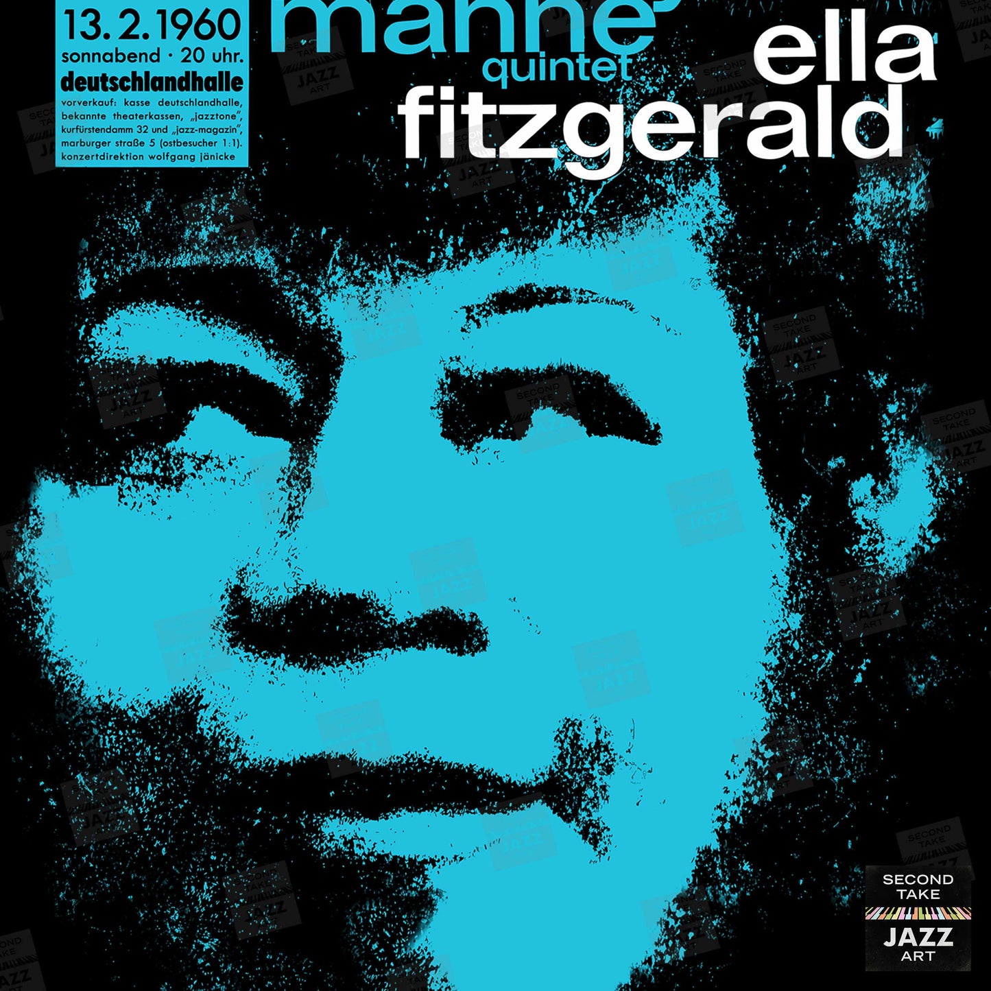 Ella Fitzgerald jazz poster - Ella in Berlin - Mack the Knife - 1960 (blue variant)