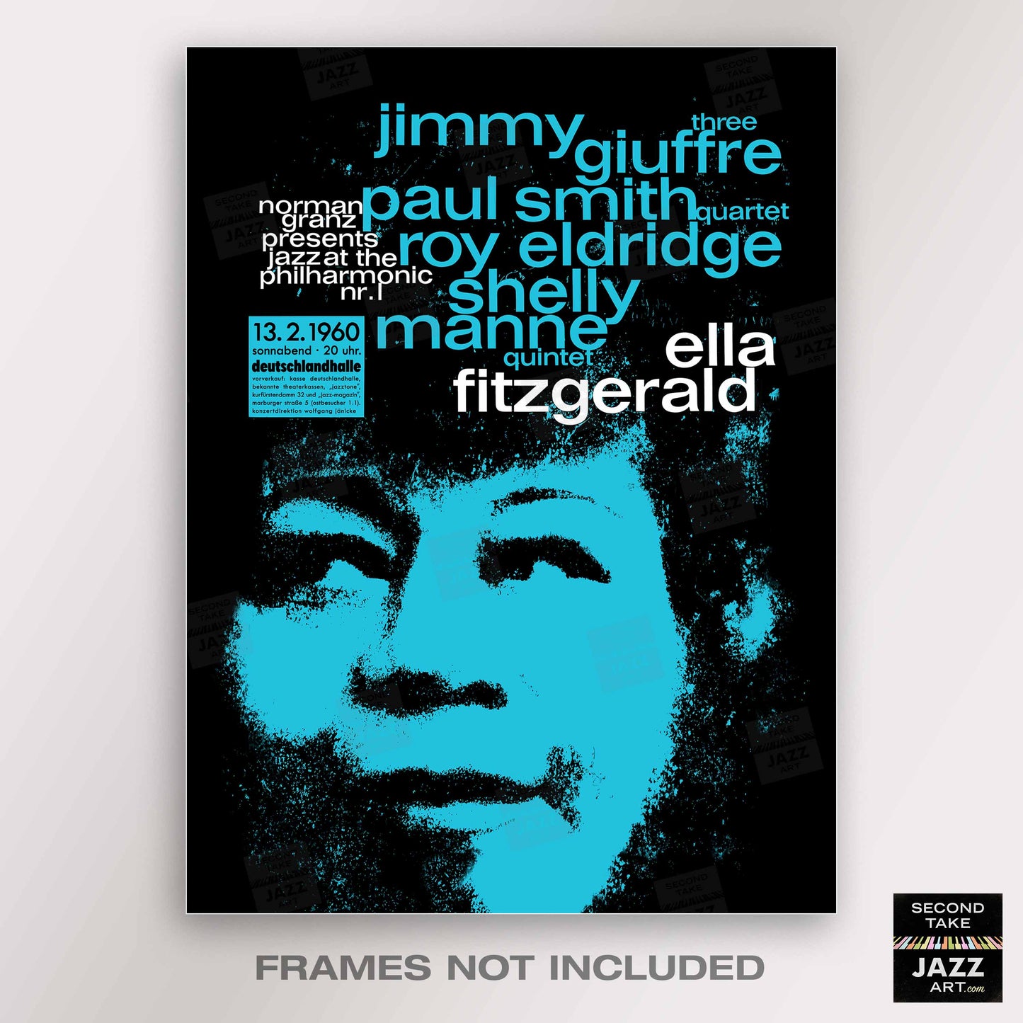 Ella Fitzgerald jazz poster - Ella in Berlin - Mack the Knife - 1960 (blue variant)