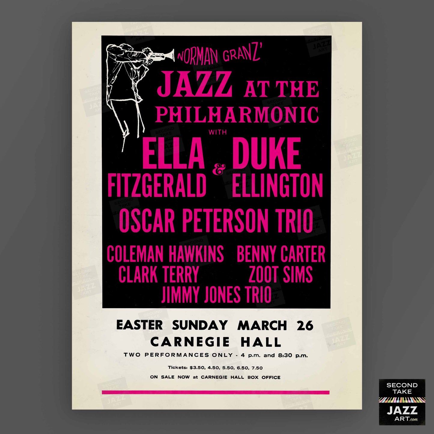 Ella Fitzgerald - Duke Ellington - Oscar Peterson jazz poster - Carnegie Hall - 1967