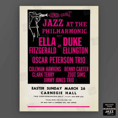 Ella Fitzgerald - Duke Ellington - Oscar Peterson jazz poster - Carnegie Hall - 1967