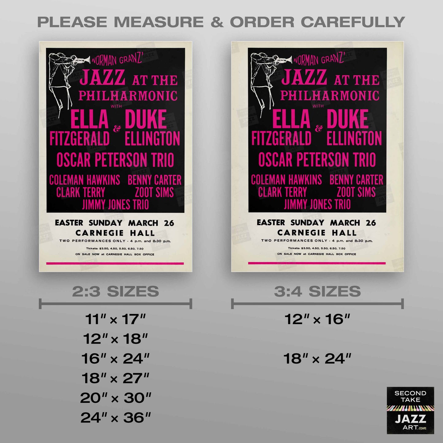 Ella Fitzgerald - Duke Ellington - Oscar Peterson jazz poster - Carnegie Hall - 1967