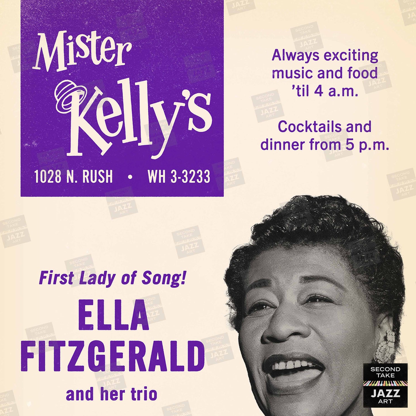 Ella Fitzgerald jazz poster - Live at Mister Kelly's - Chicago - 1958