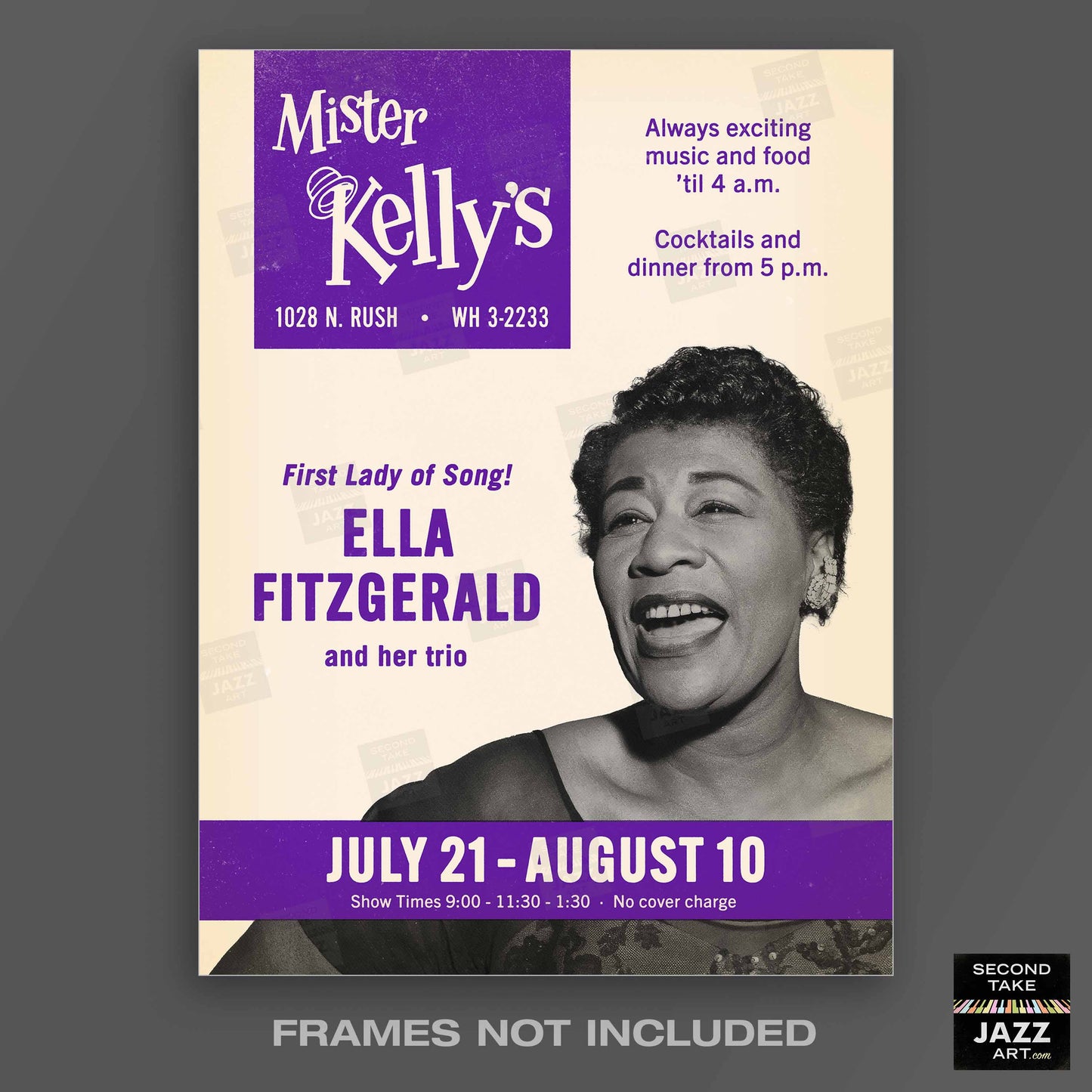 Ella Fitzgerald jazz poster - Live at Mister Kelly's - Chicago - 1958