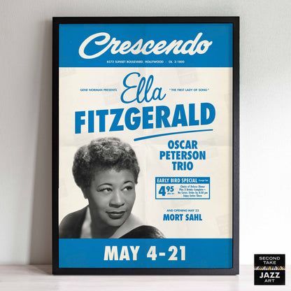Ella Fitzgerald - Oscar Peterson jazz poster - At the Crescendo - Hollywood - 1961