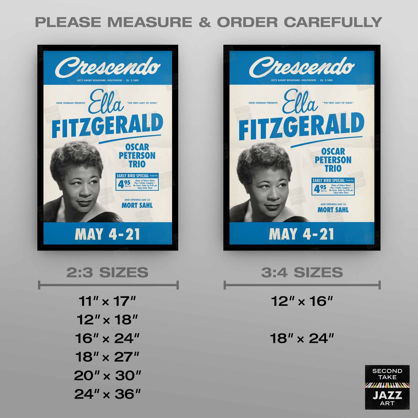 Ella Fitzgerald - Oscar Peterson jazz poster - At the Crescendo - Hollywood - 1961