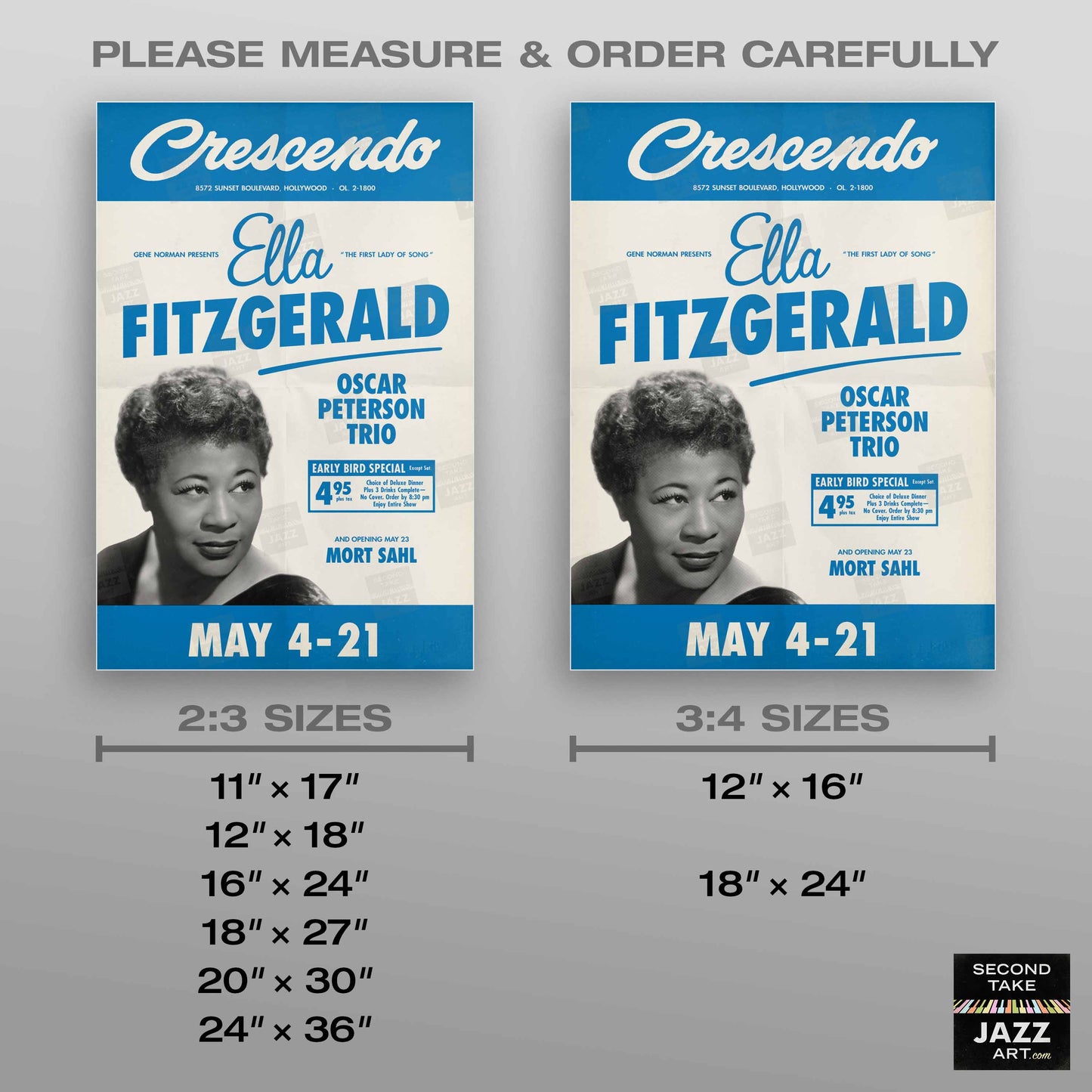 Ella Fitzgerald - Oscar Peterson jazz poster - At the Crescendo - Hollywood - 1961