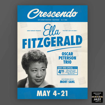 Ella Fitzgerald - Oscar Peterson jazz poster - At the Crescendo - Hollywood - 1961
