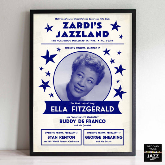 Ella Fitzgerald jazz poster - Zardi's Jazzland - Hollywood - 1956