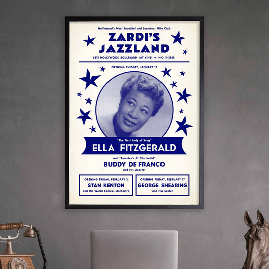 Ella Fitzgerald jazz poster - Zardi's Jazzland - Hollywood - 1956