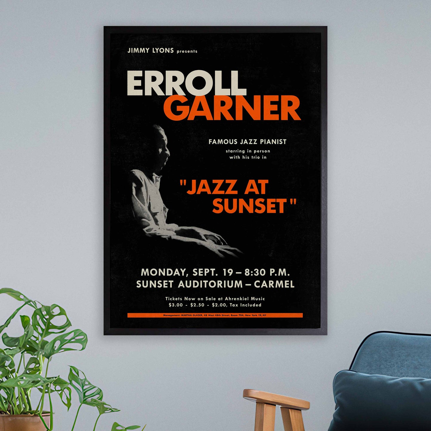 Erroll Garner jazz poster - Concert by the Sea - Carmel, CA - 1955