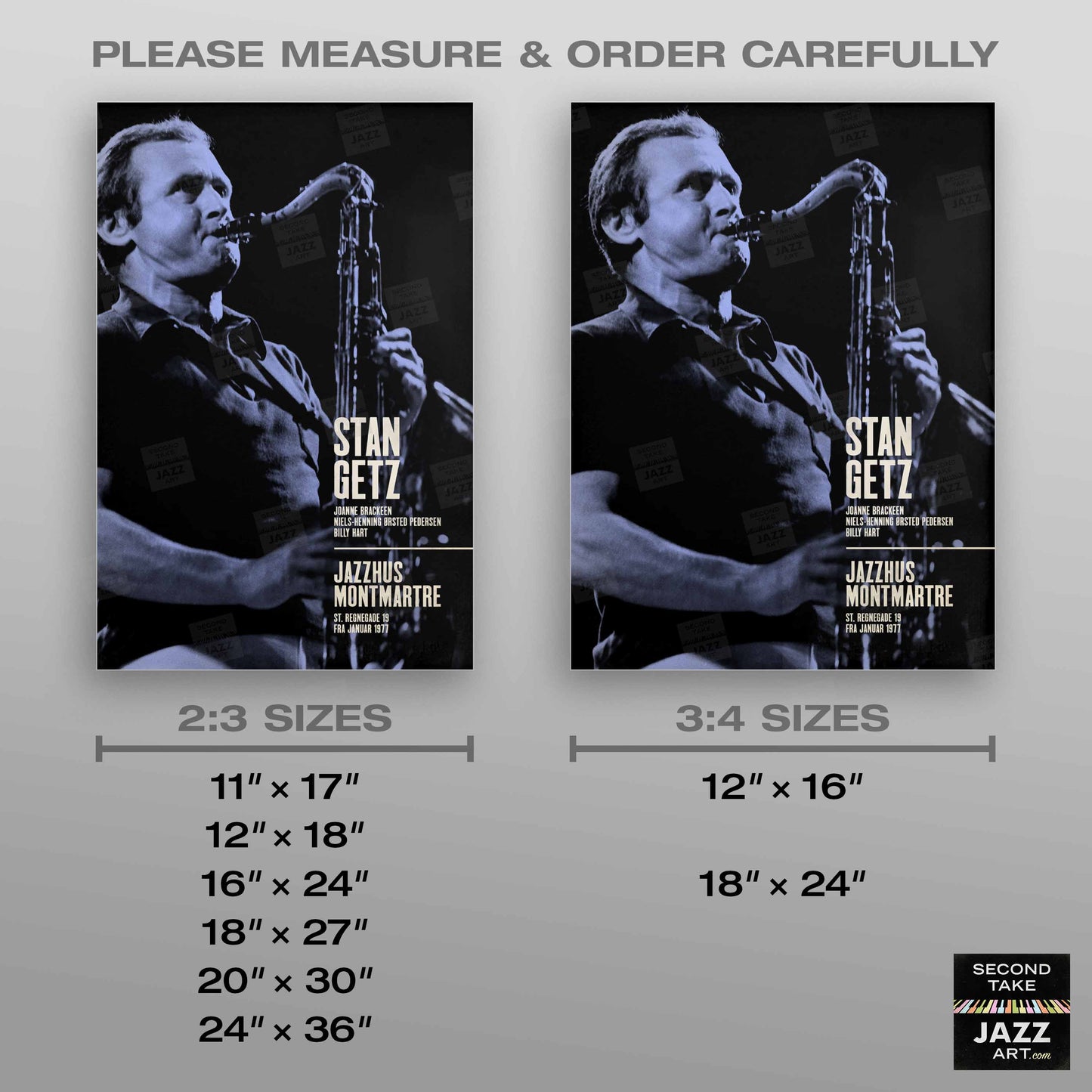 Stan Getz jazz poster - Live at Jazzhus Montmartre - 1977 (blue variant)