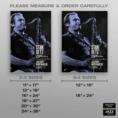 Stan Getz jazz poster - Live at Jazzhus Montmartre - 1977 (blue variant)