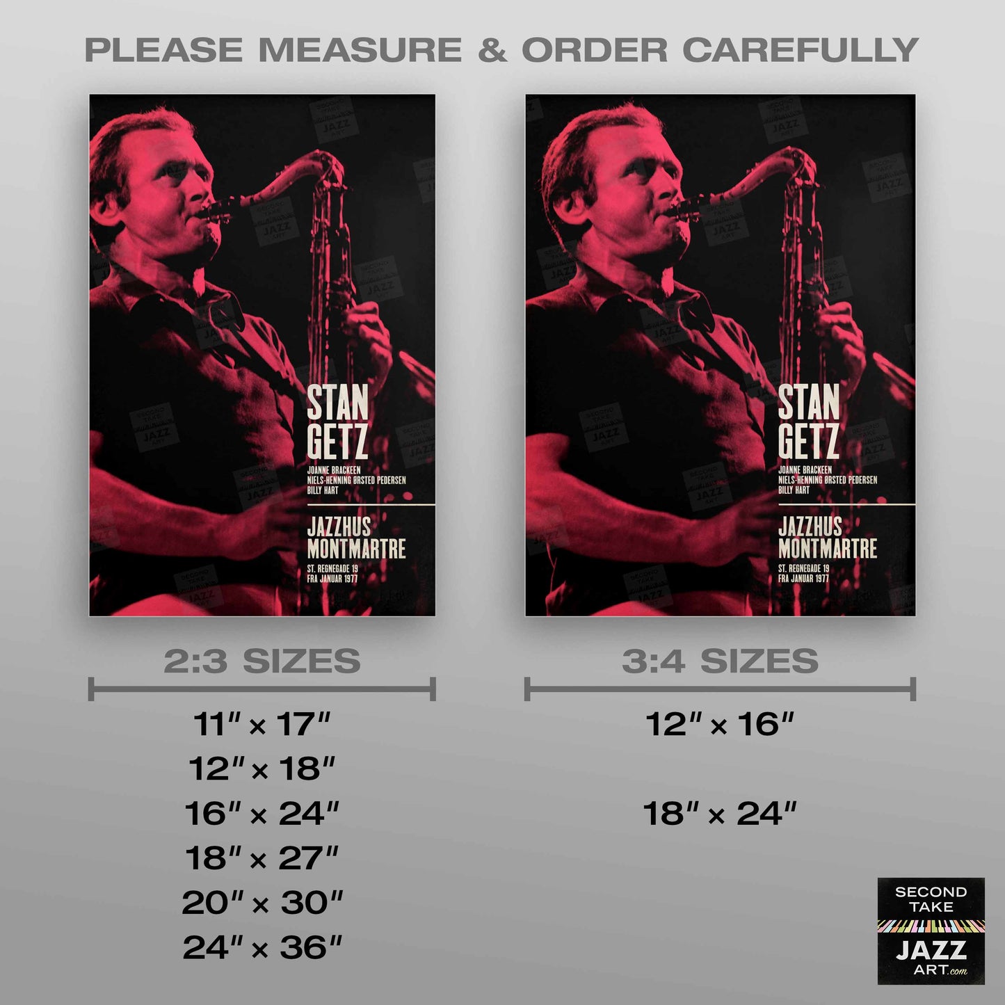 Stan Getz jazz poster - Live at Jazzhus Montmartre - 1977 (red variant)
