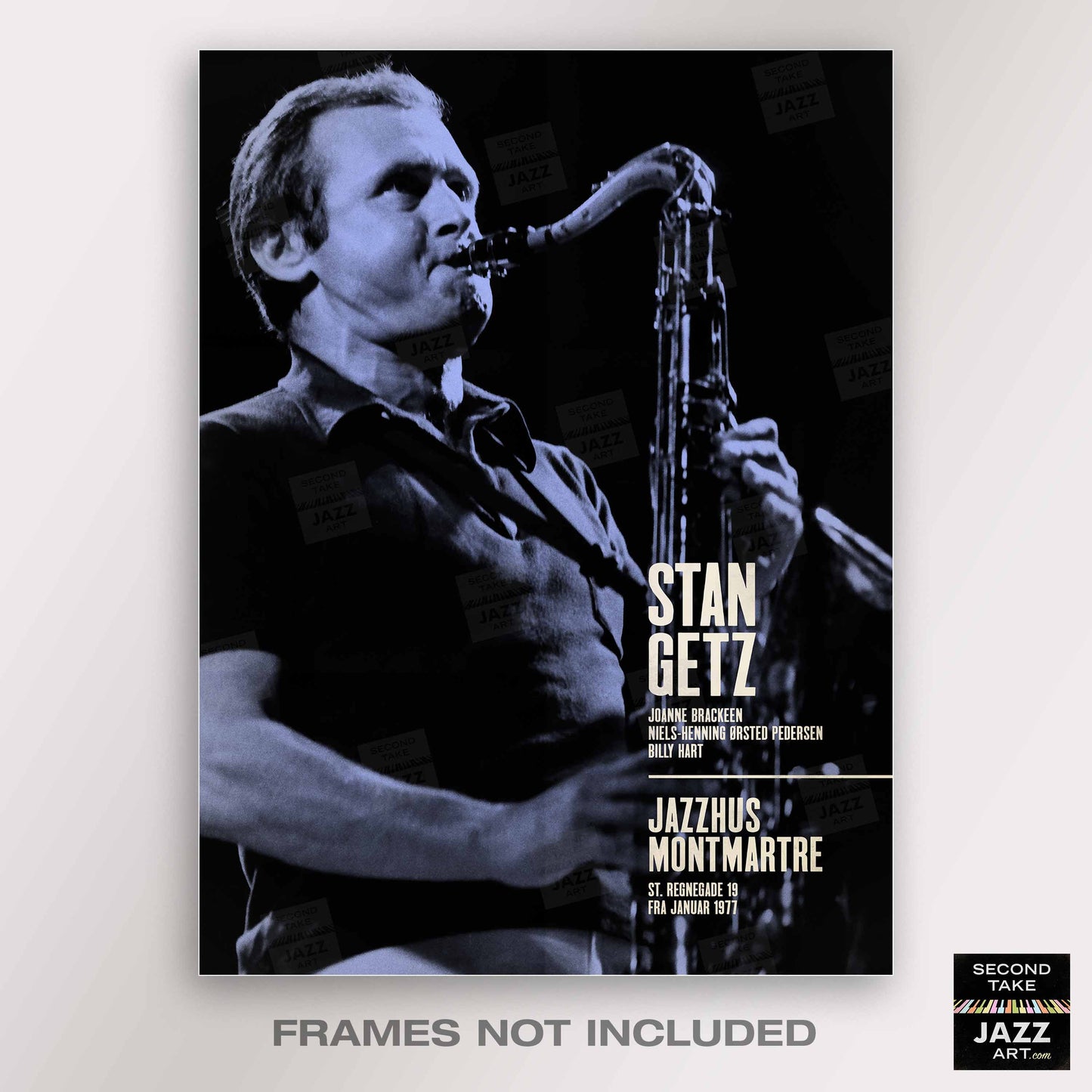 Stan Getz jazz poster - Live at Jazzhus Montmartre - 1977 (blue variant)