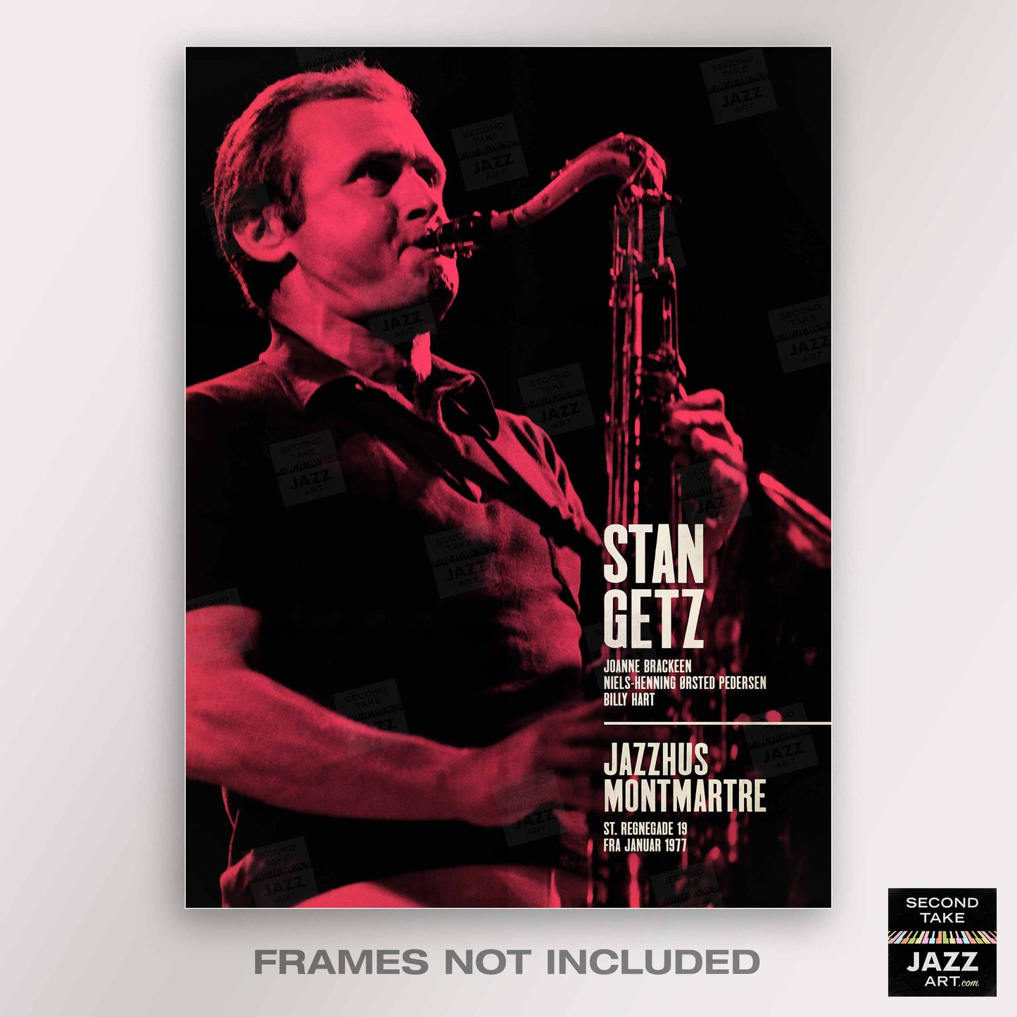 Stan Getz jazz poster - Live at Jazzhus Montmartre - 1977 (red variant)