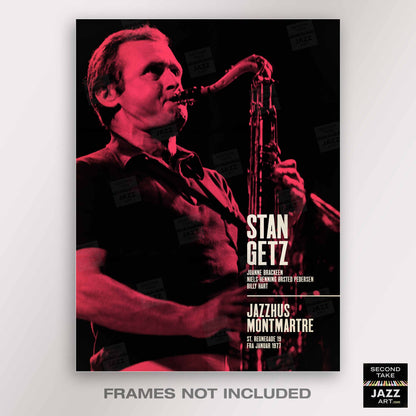 Stan Getz jazz poster - Live at Jazzhus Montmartre - 1977 (red variant)
