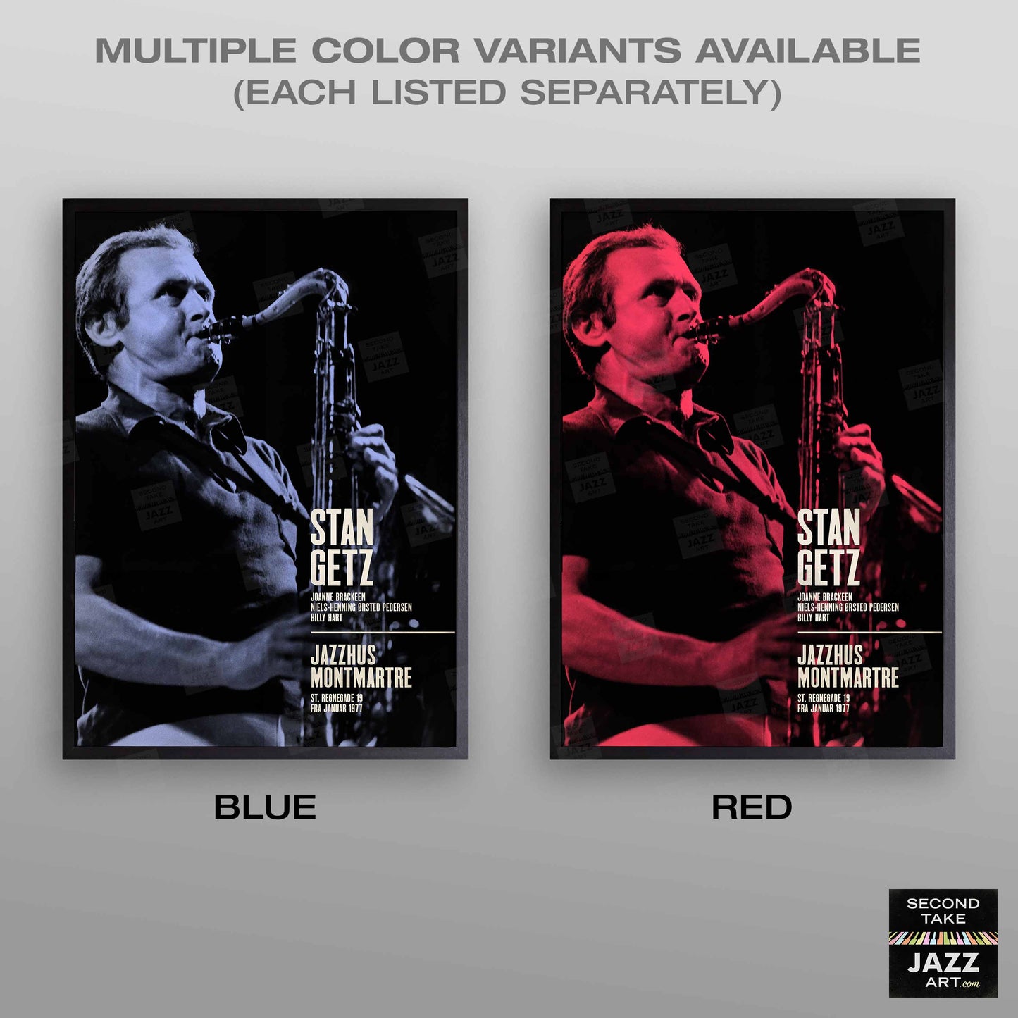 Stan Getz jazz poster - Live at Jazzhus Montmartre - 1977 (blue variant)