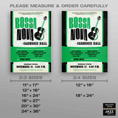 João Gilberto - Stan Getz jazz poster - Bossa Nova at Carnegie Hall - 1962 (green variant)