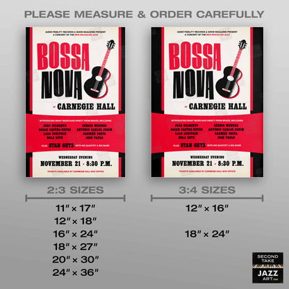 João Gilberto - Stan Getz jazz poster - Bossa Nova at Carnegie Hall - 1962 (red variant)