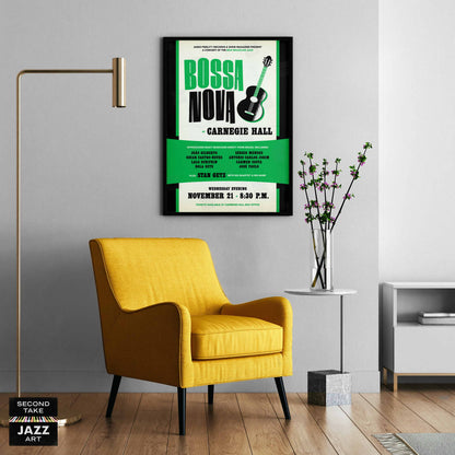 João Gilberto - Stan Getz jazz poster - Bossa Nova at Carnegie Hall - 1962 (green variant)