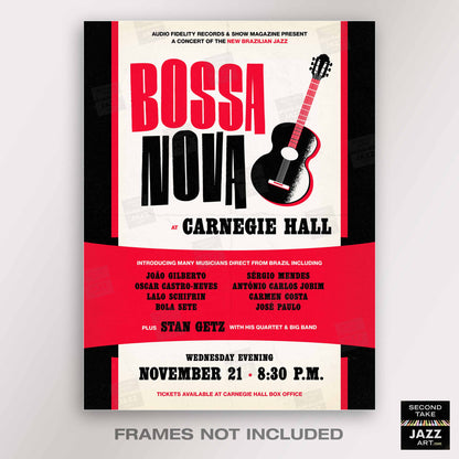 João Gilberto - Stan Getz jazz poster - Bossa Nova at Carnegie Hall - 1962 (red variant)