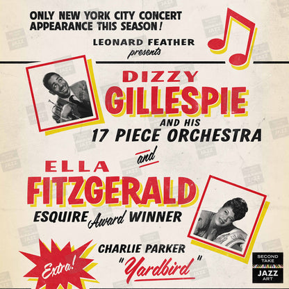 Dizzy Gillespie, Ella Fitzgerald, Charlie Parker jazz poster - Carnegie Hall - 1947