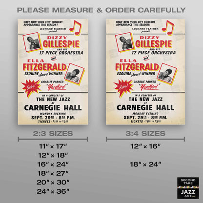 Dizzy Gillespie, Ella Fitzgerald, Charlie Parker jazz poster - Carnegie Hall - 1947