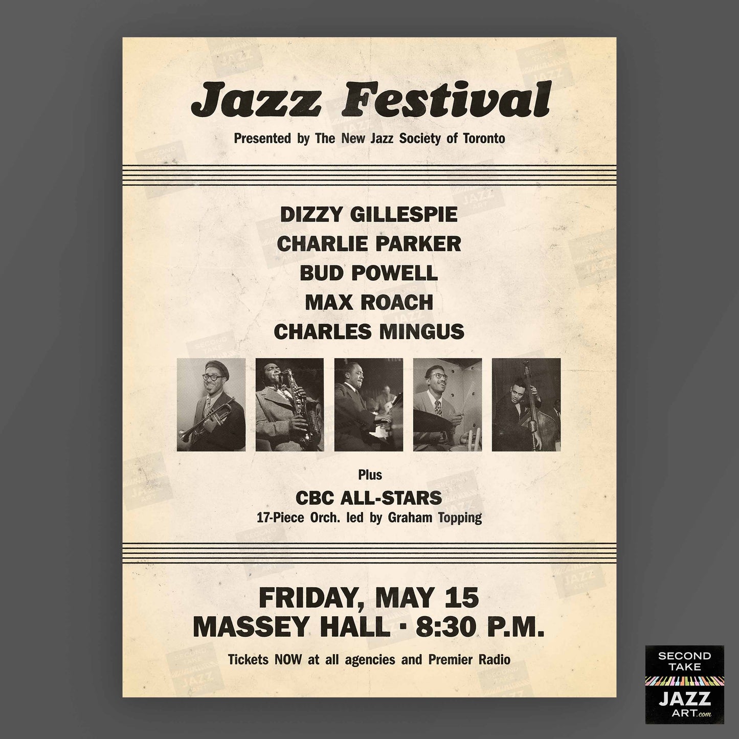 Dizzy Gillespie - Charlie Parker jazz poster - Jazz at Massey Hall - 1953