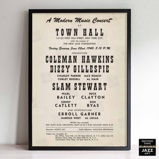 Dizzy Gillespie - Charlie Parker jazz poster - Town Hall - 1945