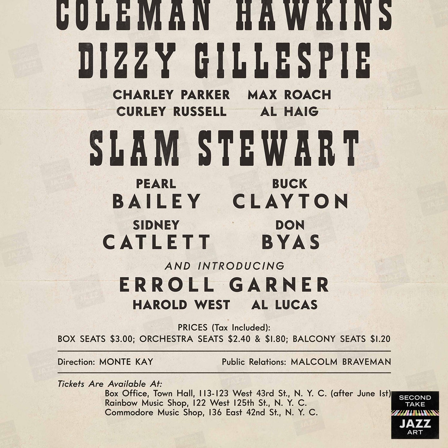 Dizzy Gillespie - Charlie Parker jazz poster - Town Hall - 1945