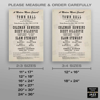 Dizzy Gillespie - Charlie Parker jazz poster - Town Hall - 1945