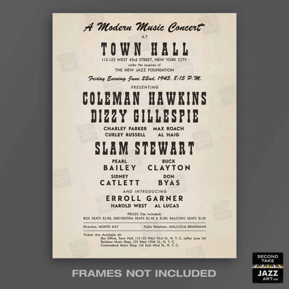 Dizzy Gillespie - Charlie Parker jazz poster - Town Hall - 1945