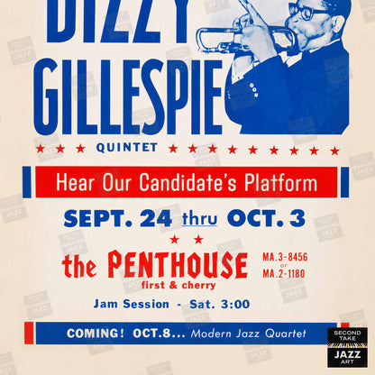 Dizzy Gillespie "Our Next President" jazz poster - Penthouse - 1964