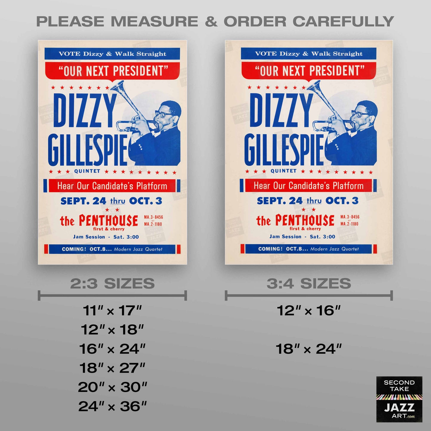 Dizzy Gillespie "Our Next President" jazz poster - Penthouse - 1964