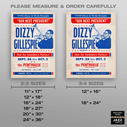Dizzy Gillespie "Our Next President" jazz poster - Penthouse - 1964