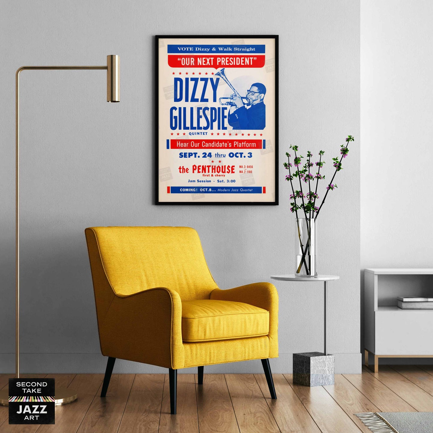 Dizzy Gillespie "Our Next President" jazz poster - Penthouse - 1964